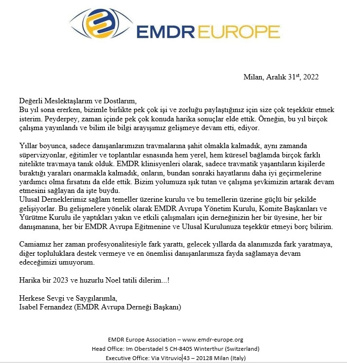 EMDR Avrupa Başkanı Isabel Fernandez’in Mesajı
